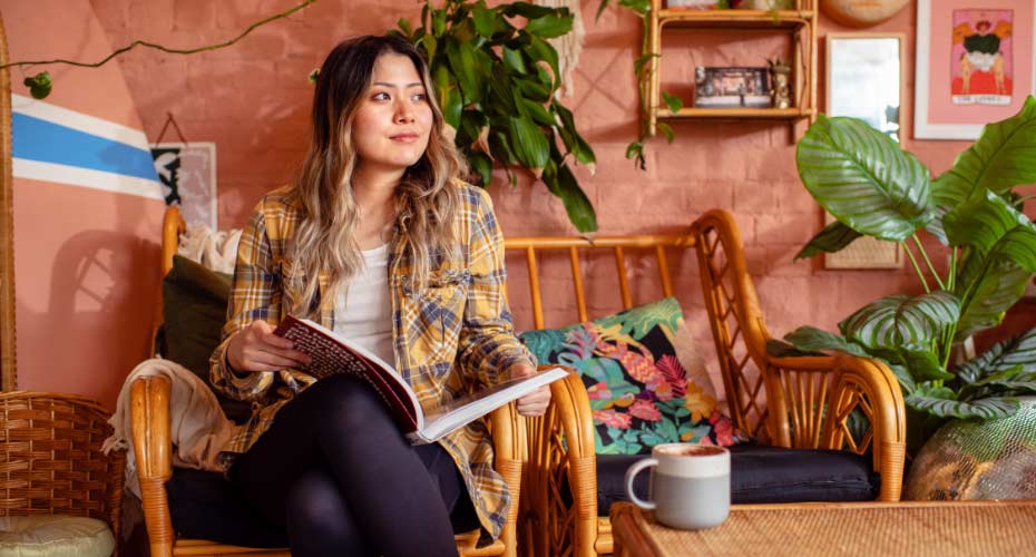 Woman in a coffee shop in Exeter